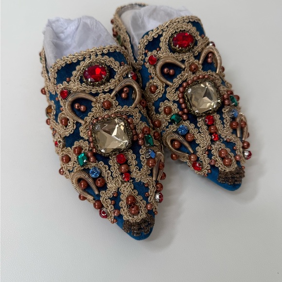 Jeffrey Campbell Multi gold babouche style flat mules Embellished Blue - Picture 2 of 4